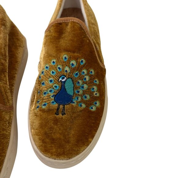 Soludos Women's Velvet Gold Embroidered Peacock Slip-On Shoes Size 7 - Picture 3 of 10
